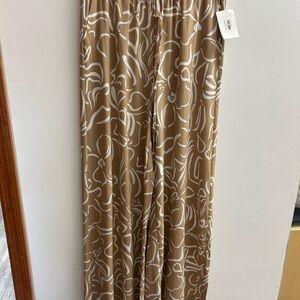 Brown and White Patterned Wide-Leg Pants